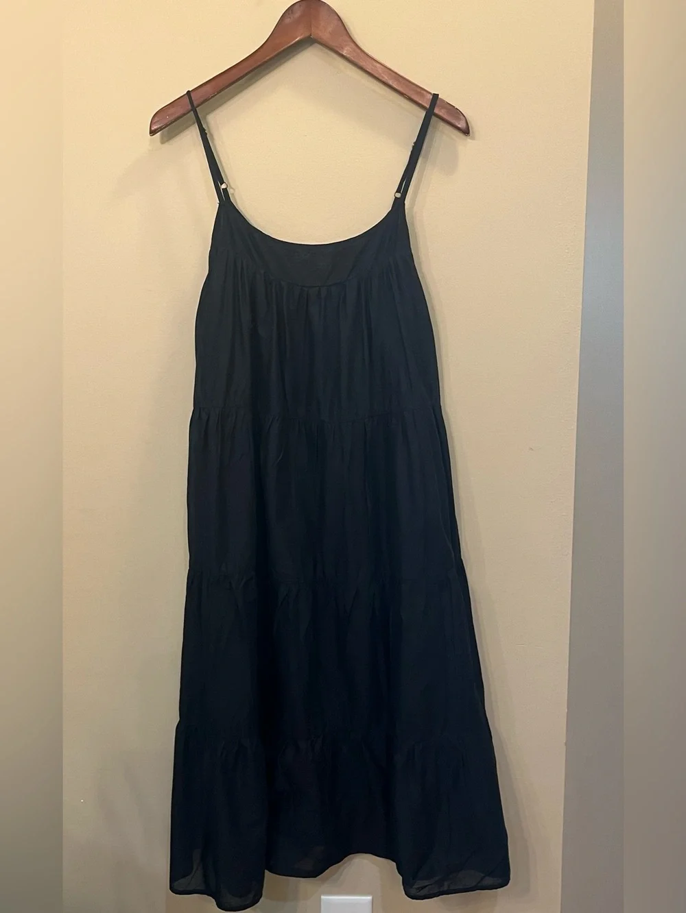 Nation LTD black Pima cotton tiered sleeveless midi dress L - Picture 2 of 7